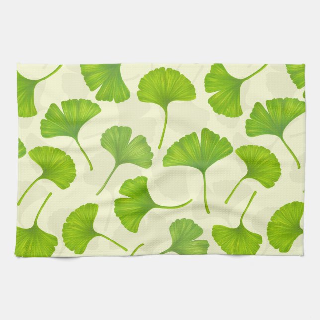 Paño De Cocina Patrón de Ginkgo en blanco roto (Horizontal)