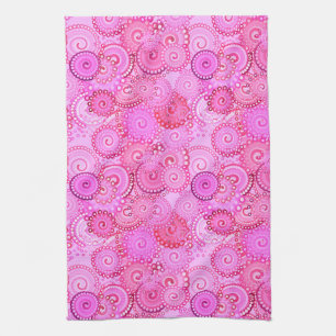 Paño De Cocina Patrón de giro fractal, rosa y fucsia
