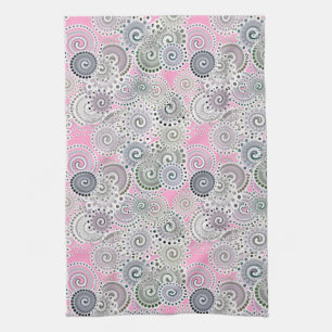 Paño De Cocina Patrón de giro fractal, rosa y gris