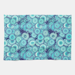Paño De Cocina Patrón de giro fractal, tonos de azul denim