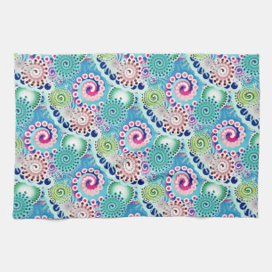 Paño De Cocina Patrón de giro fractal, turquesa, rosa, múltiple