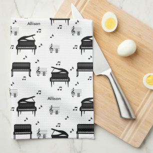 Paño De Cocina Patrón de Grand Piano y notas musicales personaliz