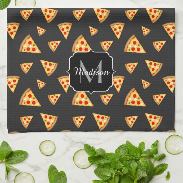 Paño De Cocina Patrón de Guay y pizzas divertidas Monograma Cocin (Doblado)
