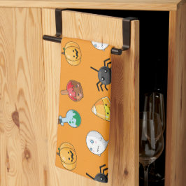 Paño De Cocina Patrón de Halloween con fondo naranja