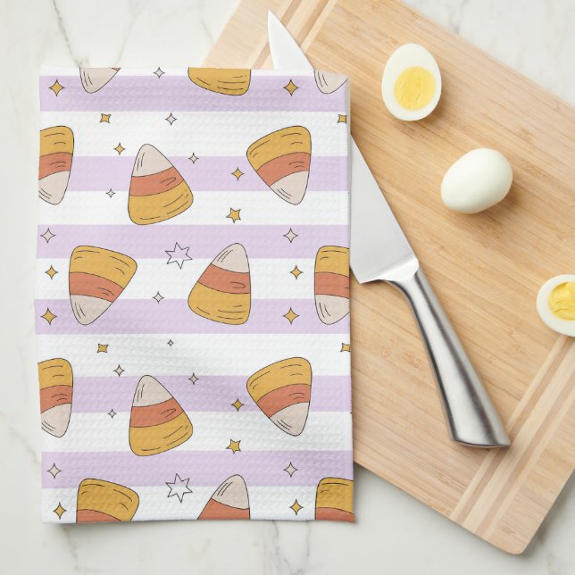 Paño De Cocina Patrón de Halloween de maíz dulce y dulce de dulce (Doblado Cuarto)