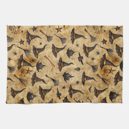 Paño De Cocina Patrón de Halloween de Vintage Witch y Broomsticks