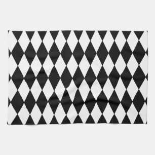 Paño De Cocina Patrón de Harlequin de Diamantes en blanco y negro