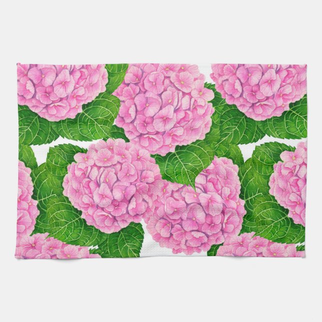 Paño De Cocina Patrón de hidrangea acuarela (Horizontal)