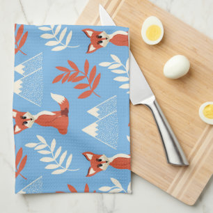 Paño De Cocina Patrón de hoja de Naranja de invierno lindo Fox Mo