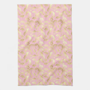 Paño De Cocina Patrón de hoja de oro minimalista sobre fondo rosa