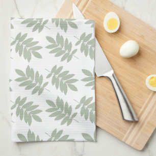 Paño De Cocina Patrón de hoja de saúco verde + blanco