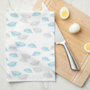Paño De Cocina Patrón de hojas azules y grises