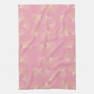 Paño De Cocina Patrón de Hojas Botánicas de Oro de Lujo Rosa Rubo