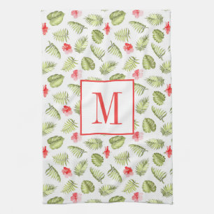 Paño De Cocina Patrón de hojas de palmeras tropicales monogramada