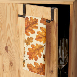 Paño De Cocina Patrón de hojas de roble de otoño Estética de la