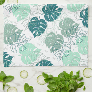 Paño De Cocina Patrón de hojas verde azuladas y grises tropicales