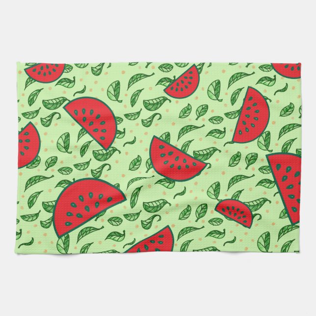 Paño De Cocina Patrón de hojas y sandías (Horizontal)