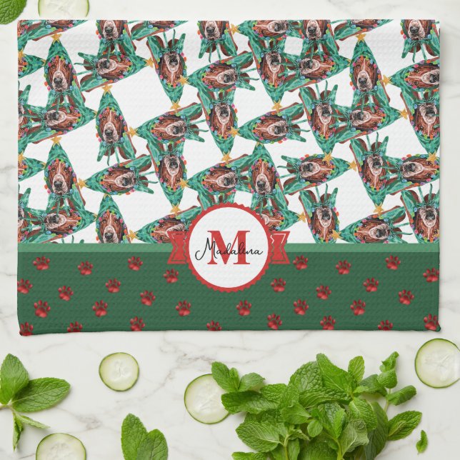Paño De Cocina Patrón de hongos basset Navidades perro (Doblado)
