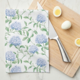 Paño De Cocina Patrón de Hortensia Azul Floral Botánico Acuarela