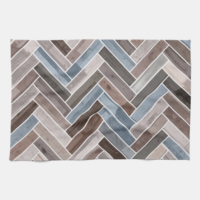 Paño De Cocina Patrón de hueso de arenque azul marrón gris (Horizontal)
