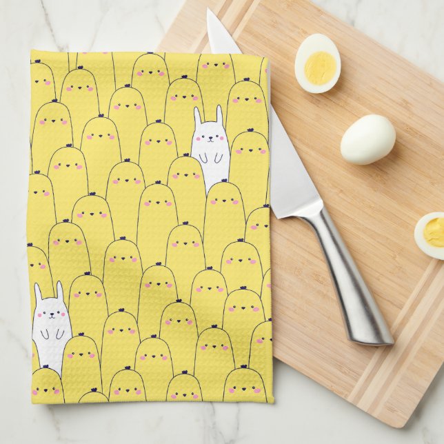 Paño De Cocina Patrón de Huevos de Cute Yellow Easter Chicks (Doblado Cuarto)