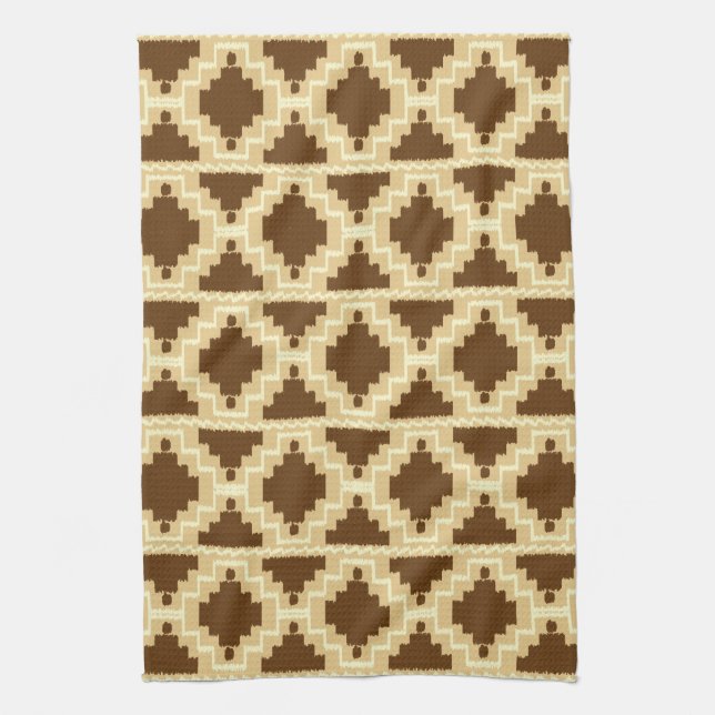 Paño De Cocina Patrón de Ikat Aztec - Tan, marrón y crema (Vertical)