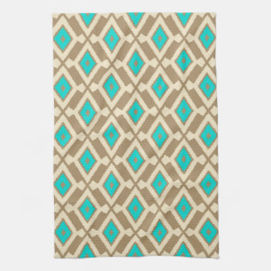 Paño De Cocina Patrón de Ikat - Turquesa, Taupe y Beige