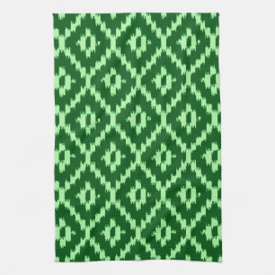Paño De Cocina Patrón de ikat - verde pino y verde pálido