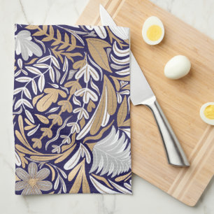 Paño De Cocina Patrón de Ilustracion de hojas florales blancas de