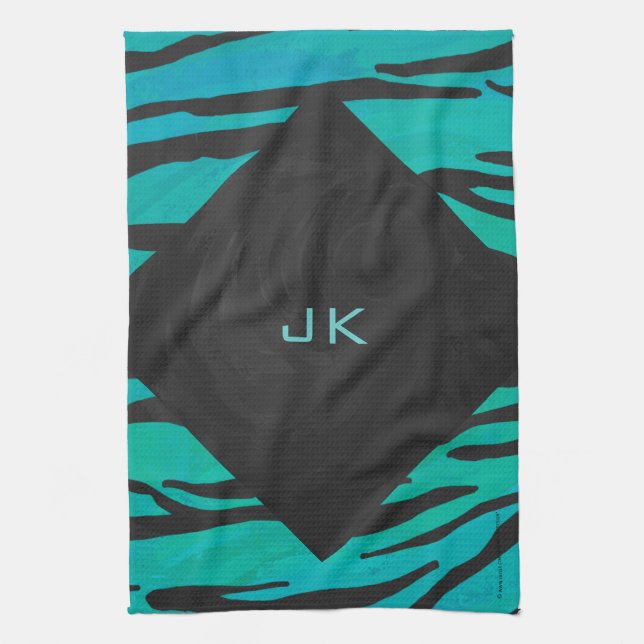 Paño De Cocina Patrón de impresión Verde azulado y negro del tigr (Vertical)