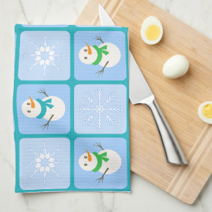 Paño De Cocina Patrón de invierno de snowman y copos de nieve