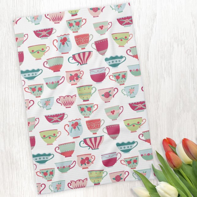 Paño De Cocina Patrón de la Copa del Té (Vintage tea cup pattern kitchen towel)