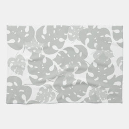 Paño De Cocina Patrón de la hoja de la monstera gris