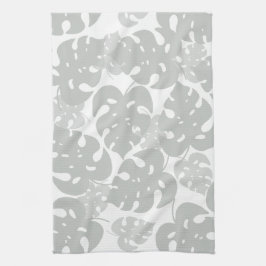 Paño De Cocina Patrón de la hoja de la monstera gris