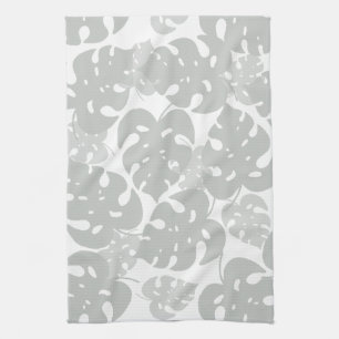 Paño De Cocina Patrón de la hoja de la monstera gris