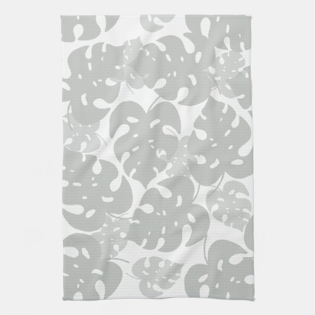 Paño De Cocina Patrón de la hoja de la monstera gris (Vertical)
