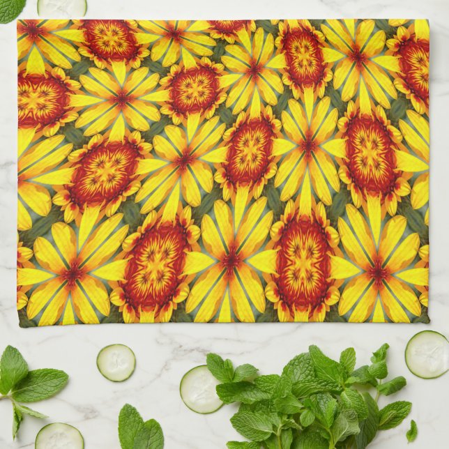 Paño De Cocina Patrón de las flores doradas (Doblado)