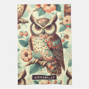 Paño De Cocina Patrón de lechuza cúpula vintage