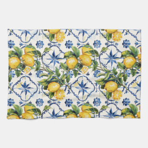 Paño De Cocina Patrón de lémones y azulejos de la costa amalfitan