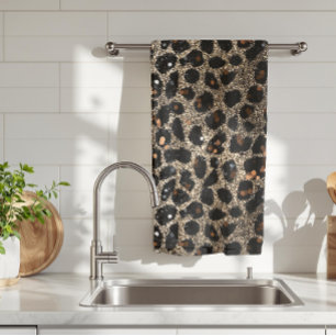 Paño De Cocina Patrón de leopardo dorado negro marrón brillo de l