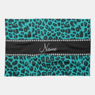 Paño De Cocina Patrón de leopardo turquesa de nombre personalizad