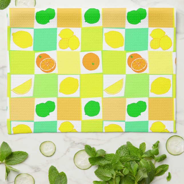 Paño De Cocina Patrón de Lima Limón y Naranjas (Doblado)