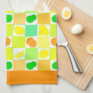 Paño De Cocina Patrón de Lima Limón y Naranjas Borde Naranja