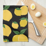Paño De Cocina Patrón de limón Fruto retro Amarillo sobre negro<br><div class="desc">Impresión de fruta retro - Patrón de limón - Amarillo sobre negro.</div>