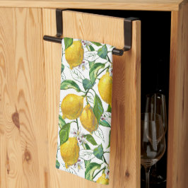 Paño De Cocina Patrón de Limones Frescos - Blanco