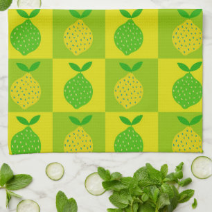 Paño De Cocina Patrón de limones verdes y amarillos a cuadros