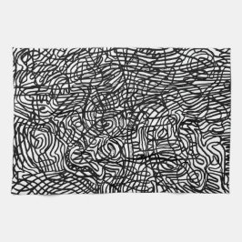 Paño De Cocina Patrón de líneas blancas y negras abstractas