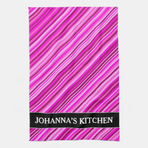 Paño De Cocina Patrón de líneas delgadas y magenta + nombre per