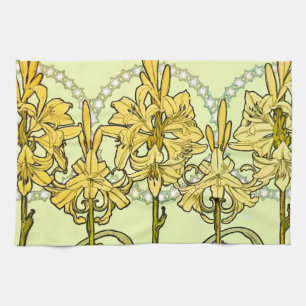 Paño De Cocina Patrón de lirio Art Nouveau de Alphonse Mucha vint