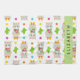 Paño De Cocina Patrón De Llamas, Alpacas, Cactus, Tu Nombre